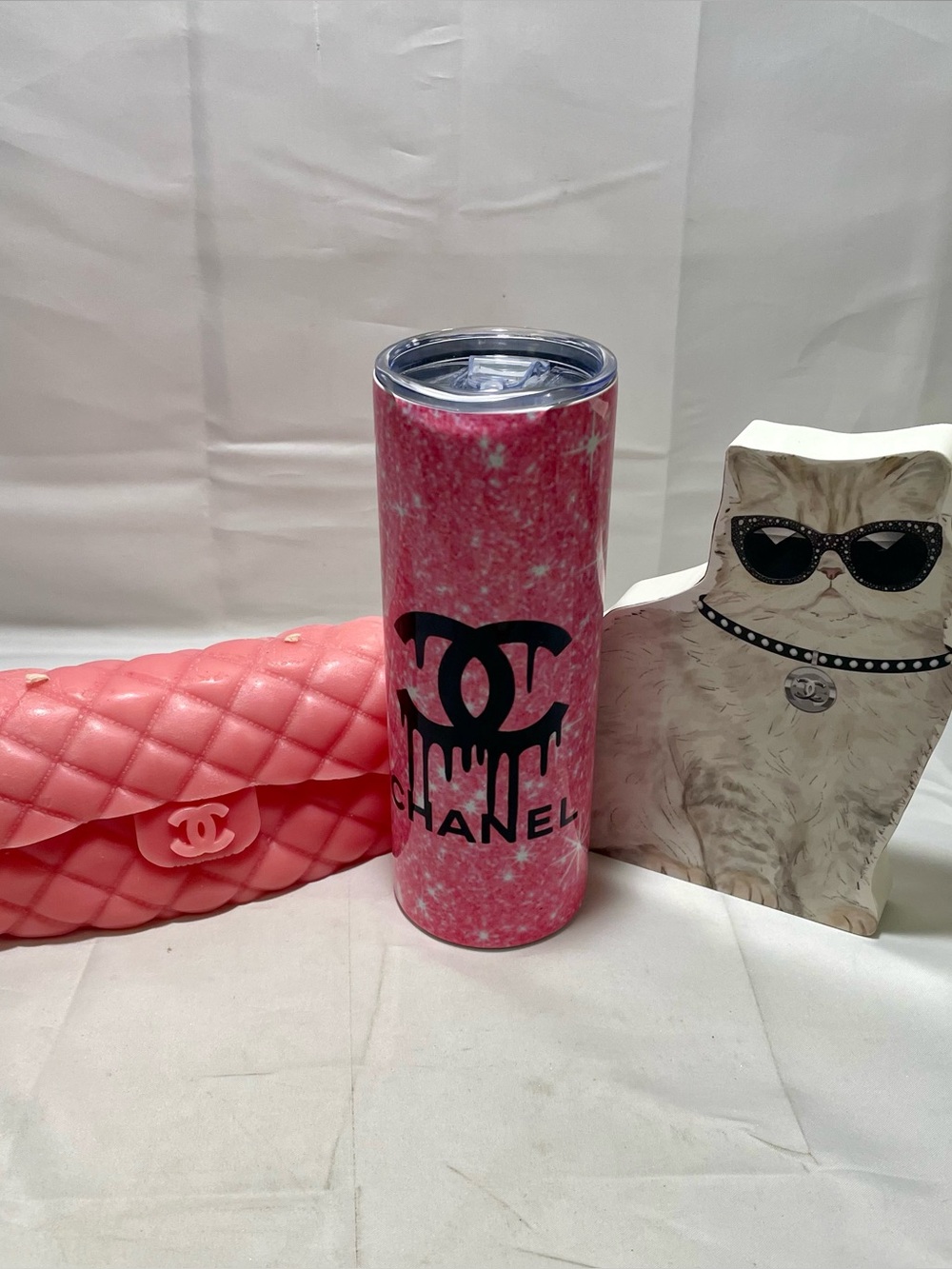Fashion “CC” Pink Passion Bundle:  Candle, Tumbler, & Cat Decor